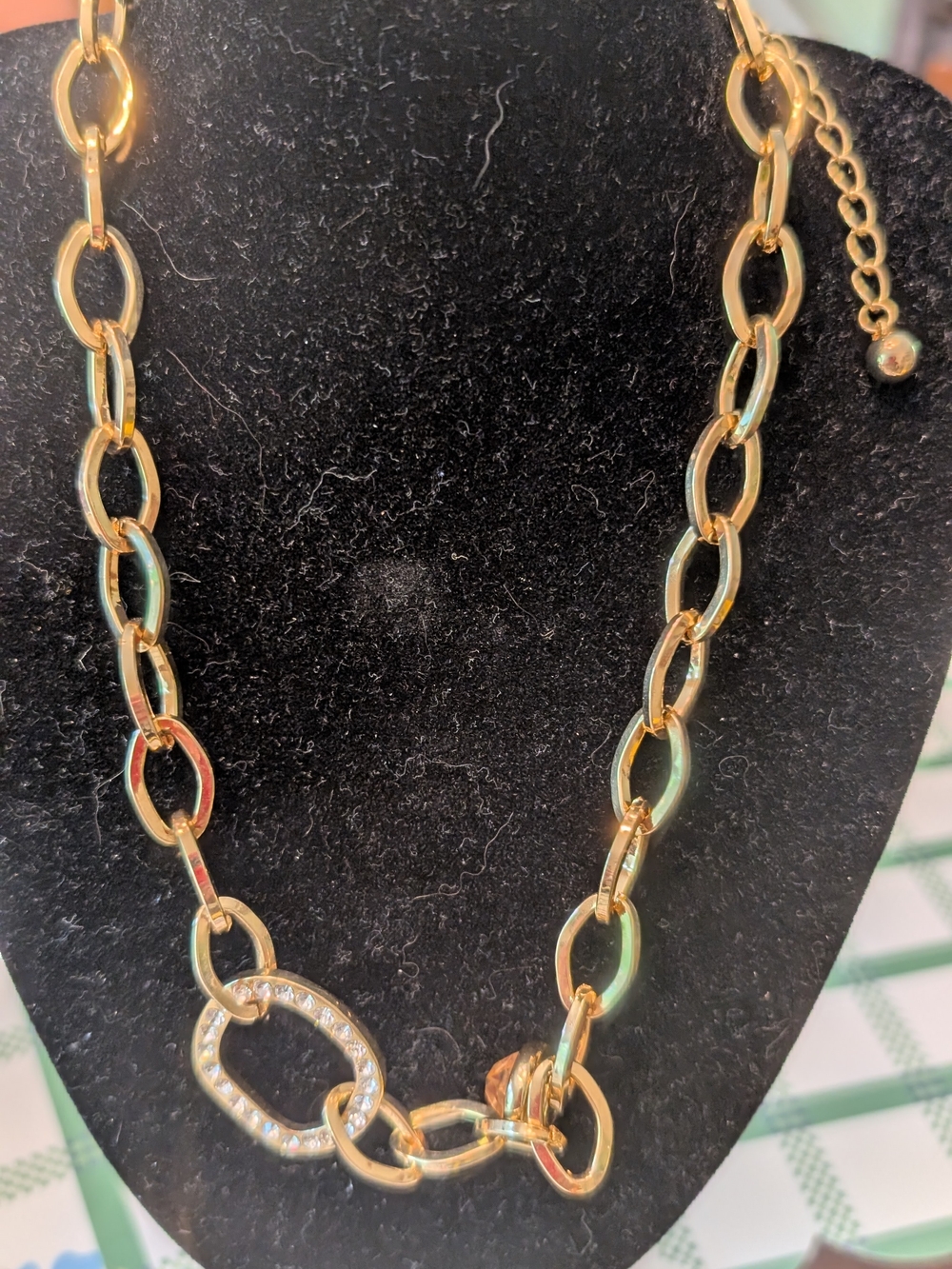 Gold Colored Link Chain Necklace with Pavé Accent